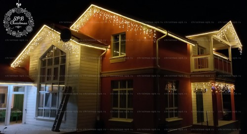 Новогодняя подсветка дома дюралайтом и бахромой (пос. Невская отрада Л.О.)